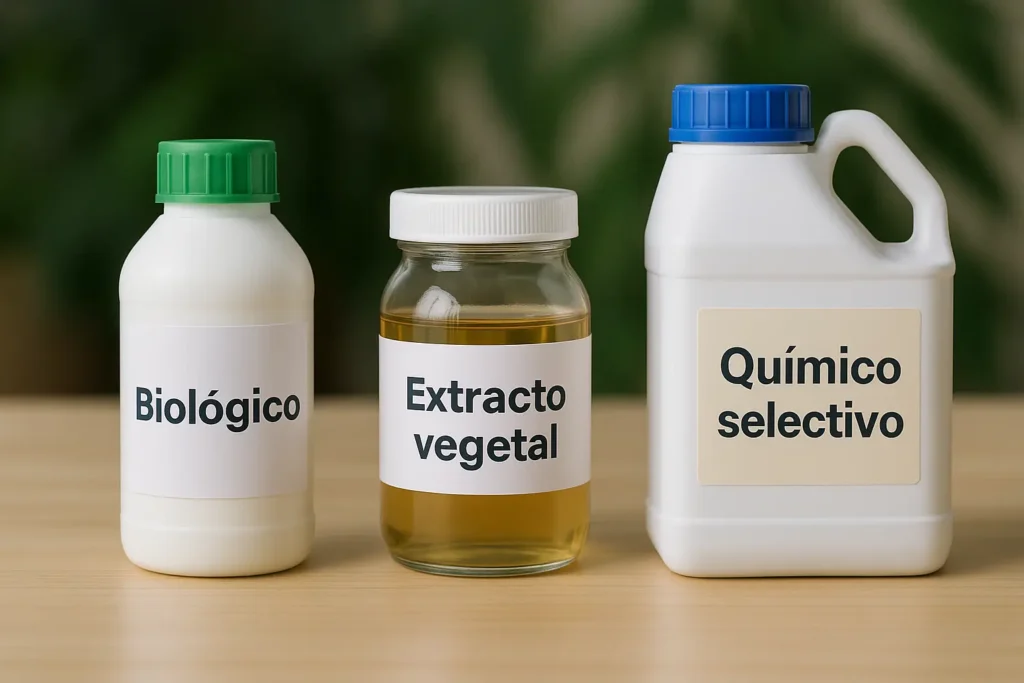 Mesa de trabajo agrícola con frascos etiquetados